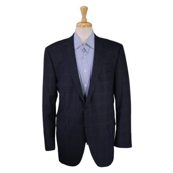 Peter Millar Blue/Black/Brown Check Wool 2-Btn Sportcoat Blazer 44L - Picture 1 of 9
